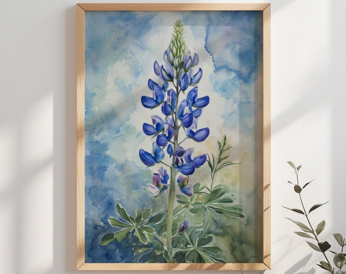 Bluebonnet Watercolor Art Print, Texas Farmhouse Decor