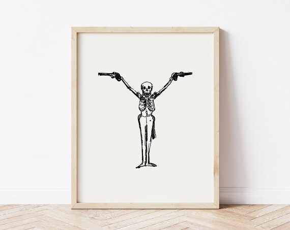 Spooky Skeleton Print Retro Skeleton Poster Cute Skeleton Art Cowboy Skeleton Wall Art Skeleton Halloween Print Cute Spooky Wall Decor