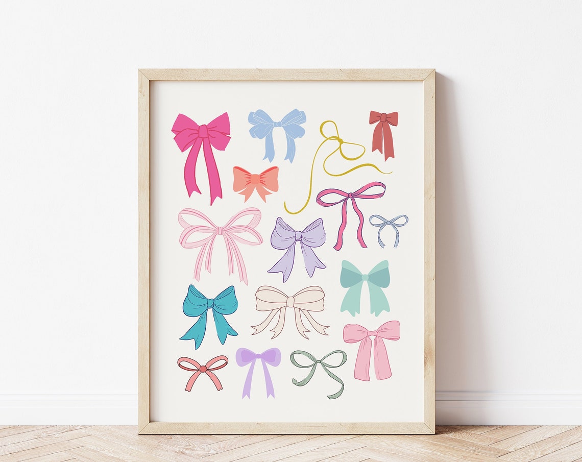 Colorful Ribbon Bows Preppy Coquette Aesthetic Room Art Print