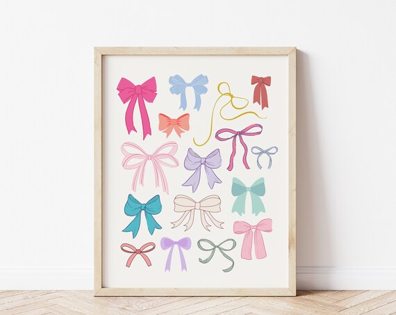 Colorful Ribbon Bows Preppy Coquette Aesthetic Room Art Print