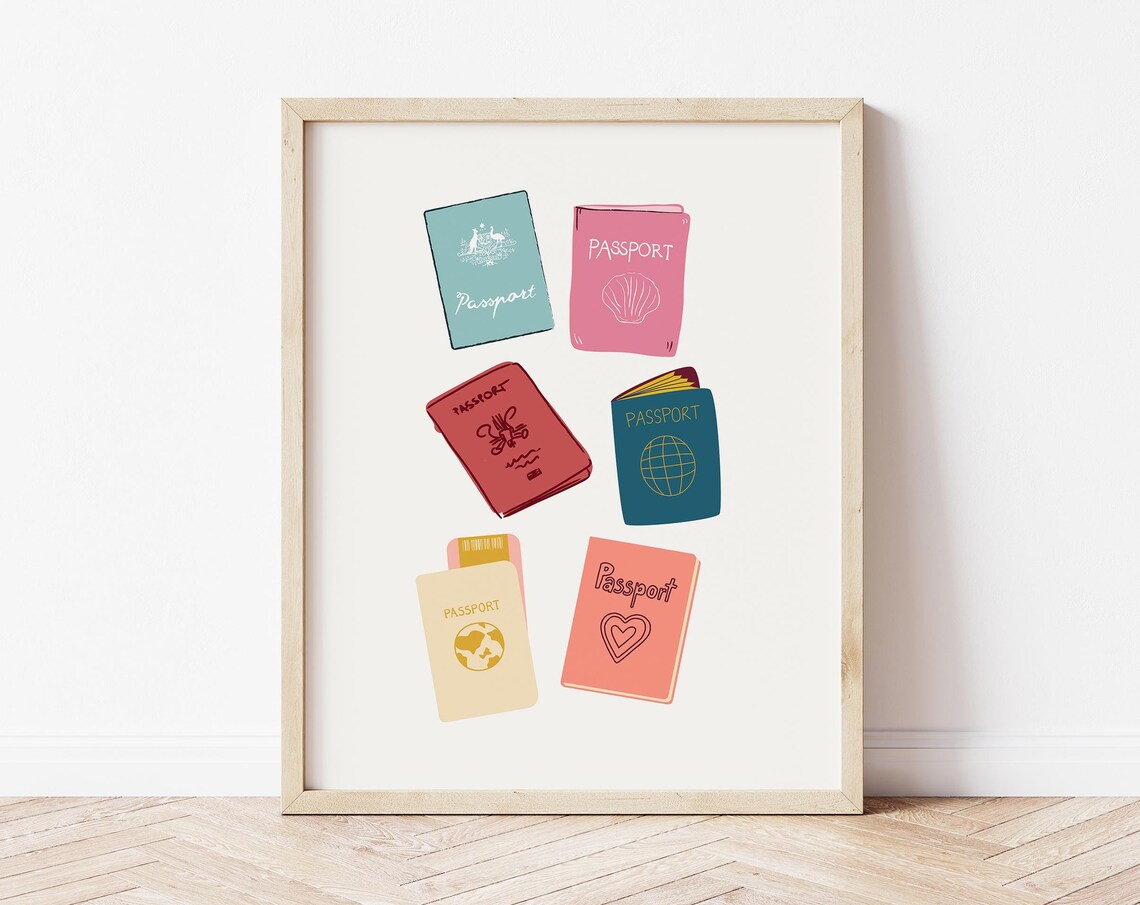 Six Cute Colorful Passports Travel Adventure Wanderlust Wall Art