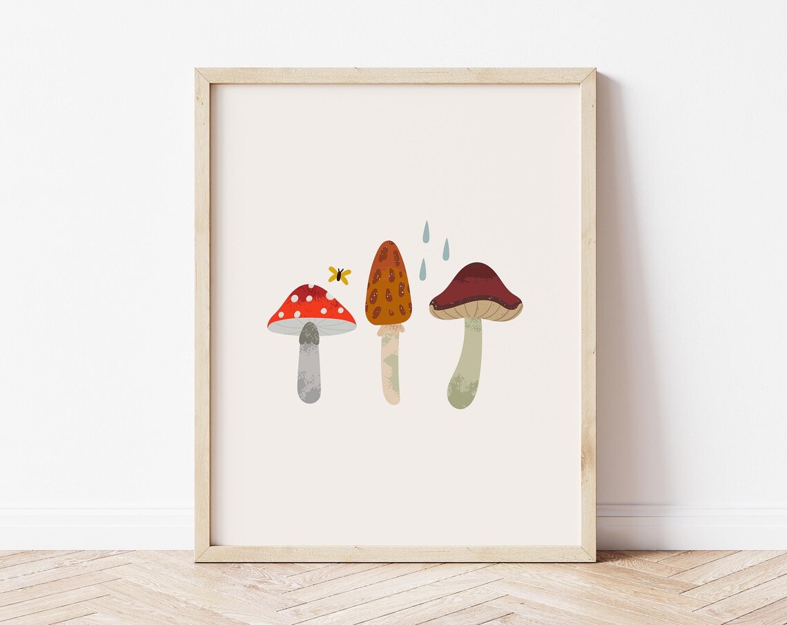 Autumn Mushrooms Trio Fly Agaric Fall Forest Cute Art Print Decor