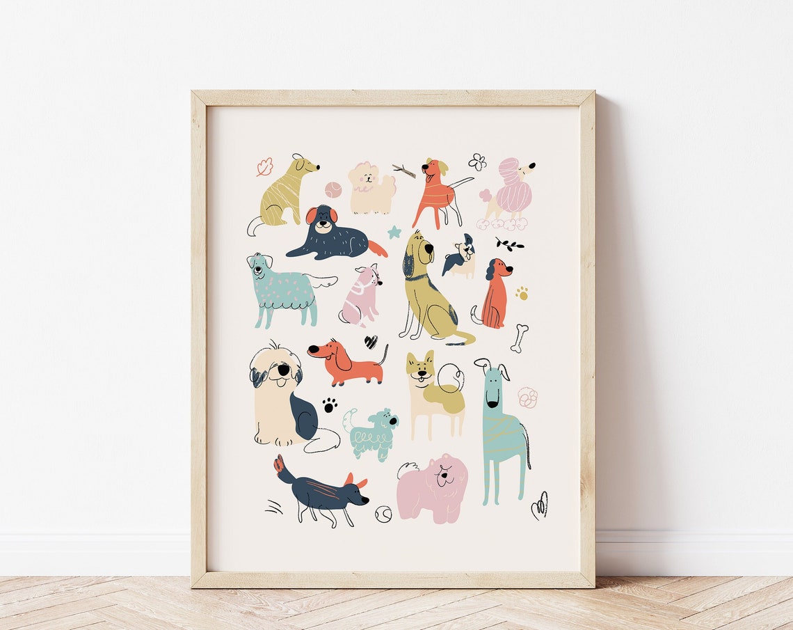 Dog Illustration Print Drawn Pet Portrait Dog Portrait Wall Art Dog Lover Gift Dog Breeds Print Cute Kids Room Dog Art
