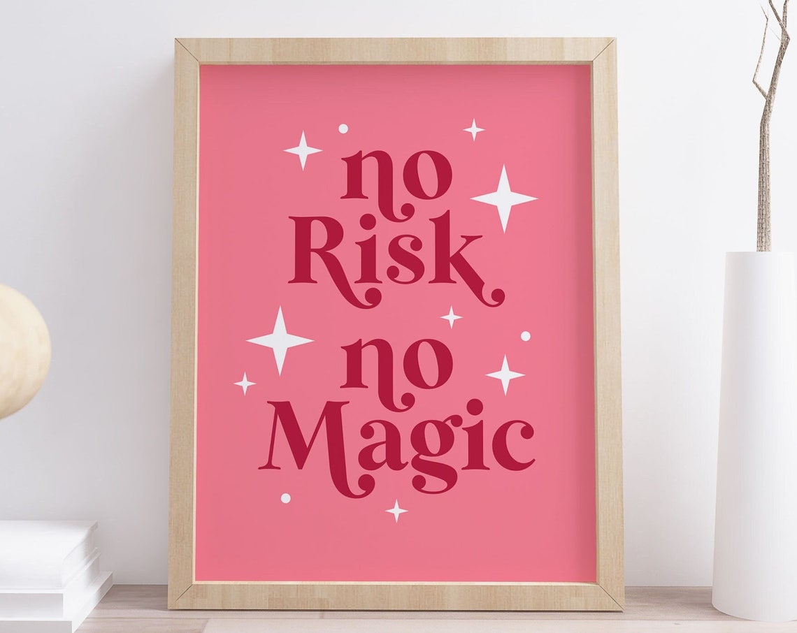 No Risk No Magic Pink Retro Sparkle Inspirational Manifest Poster - Image 3