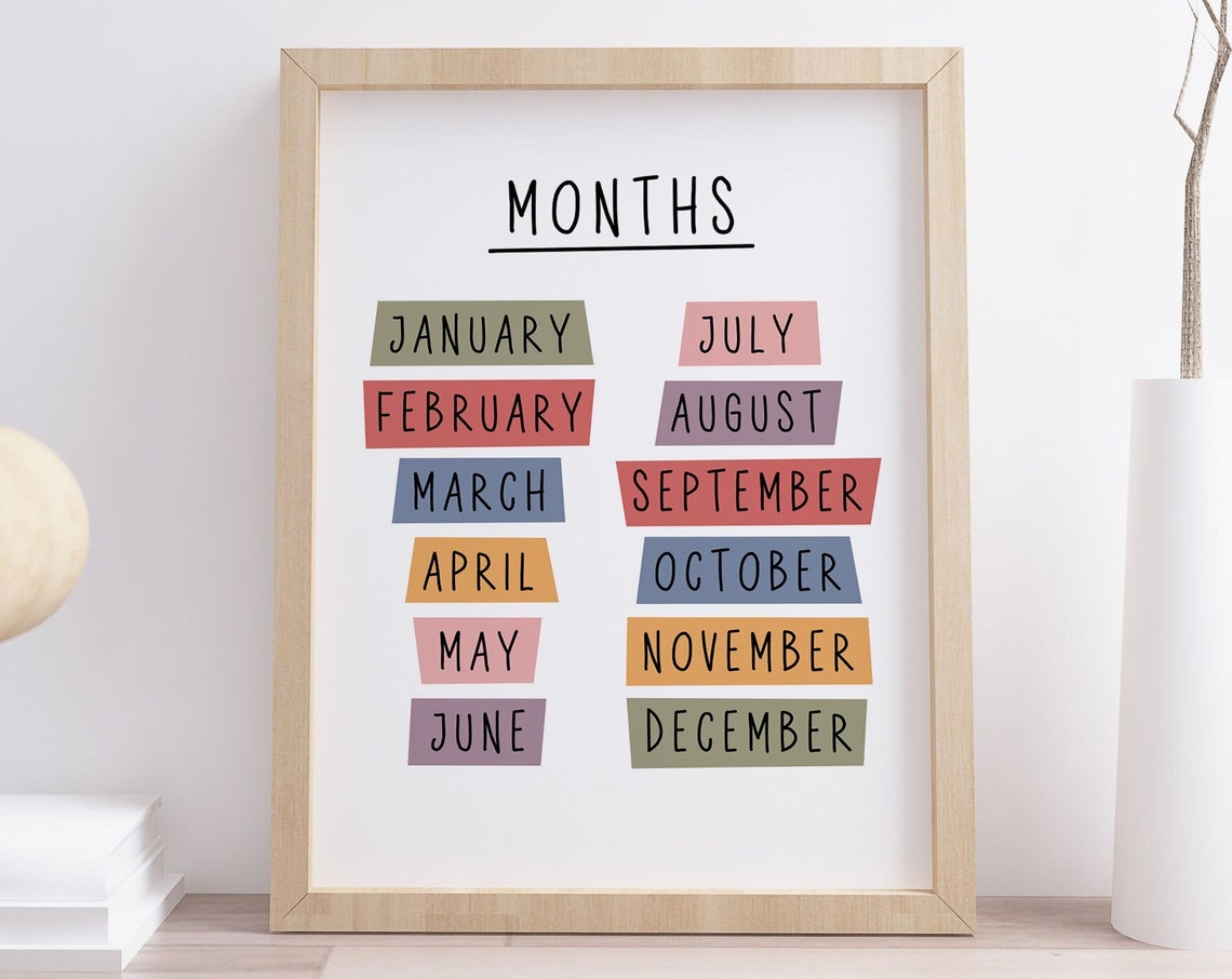 Months of the Year Colorful Labels Educational Kids Classroom Poster - Image 2
