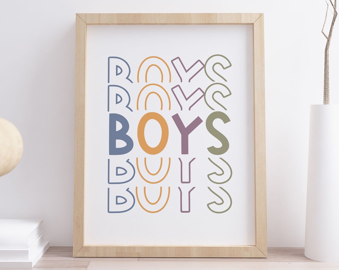 Boys Colorful Stacked Letters Kids Bedroom Typography Poster