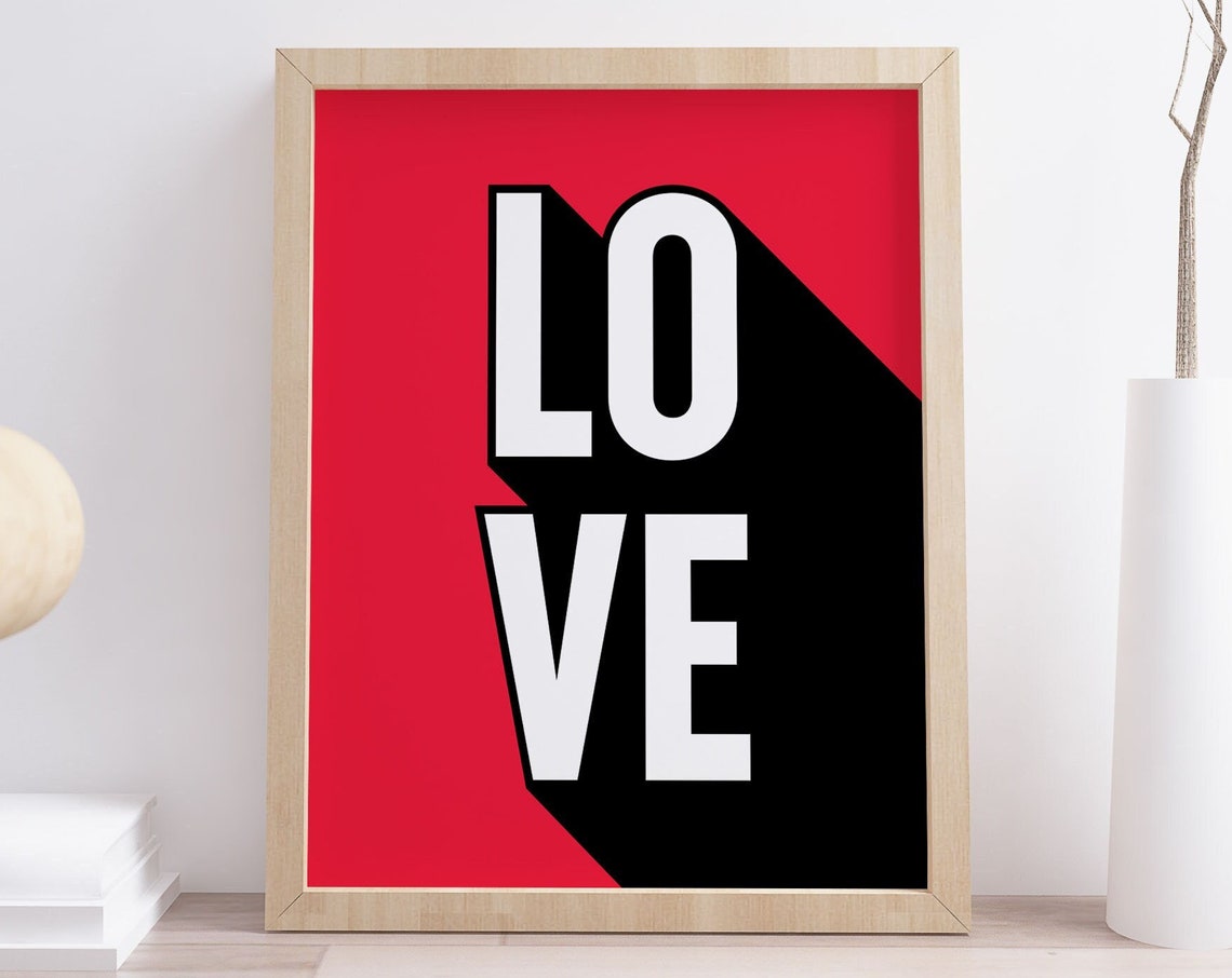 Love Retro Long Shadow Bold Red Black Graphic Typography Poster