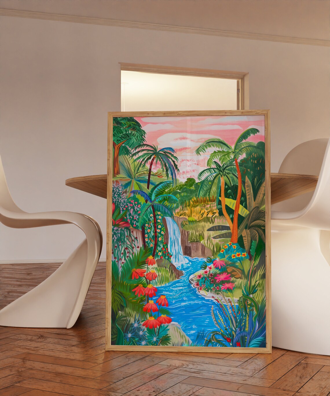 Tropical Jungle Waterfall Art Print, Botanical Scene - Image 3