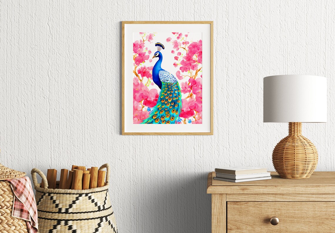 Peacock Art Print, Bohemian Tropical Bird Decor - Image 3