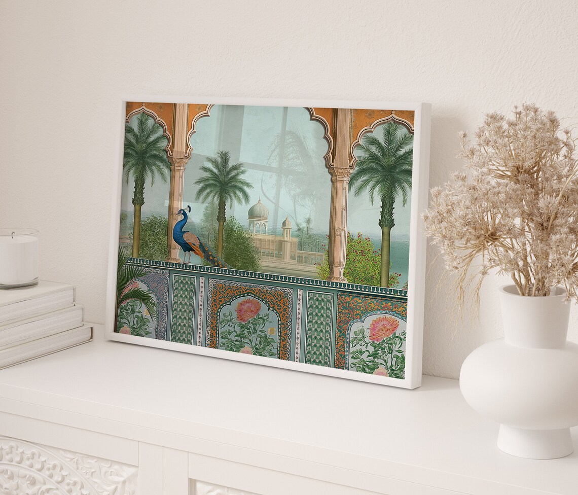 Peacock Mughal Indian Floral Nature Art Print - Image 3