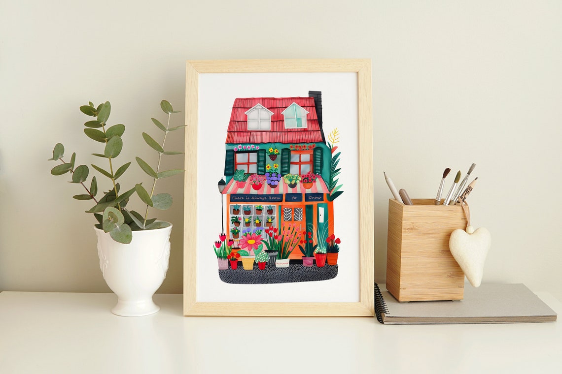 Charming Flower Shop Always Room to Grow Quote Storefront Art Poster