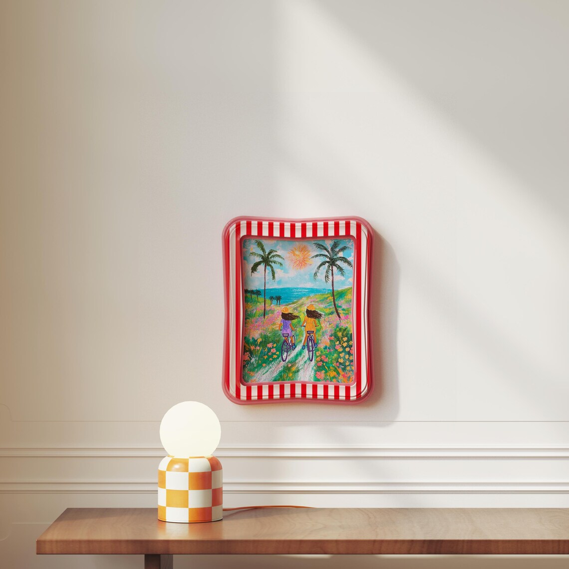 Girls Cycling To The Beach Tropical Floral Seaside Ride Poster - Image 2