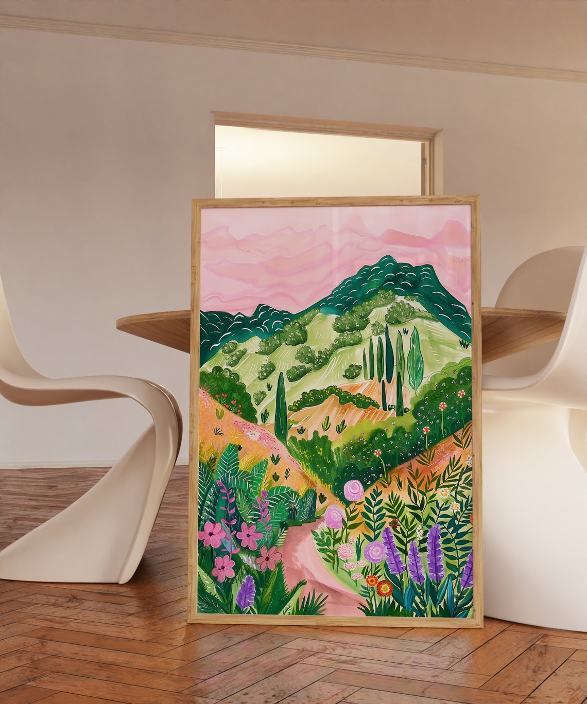 Italian Countryside Rolling Hills Cypress Wildflowers Wall Art - Image 3