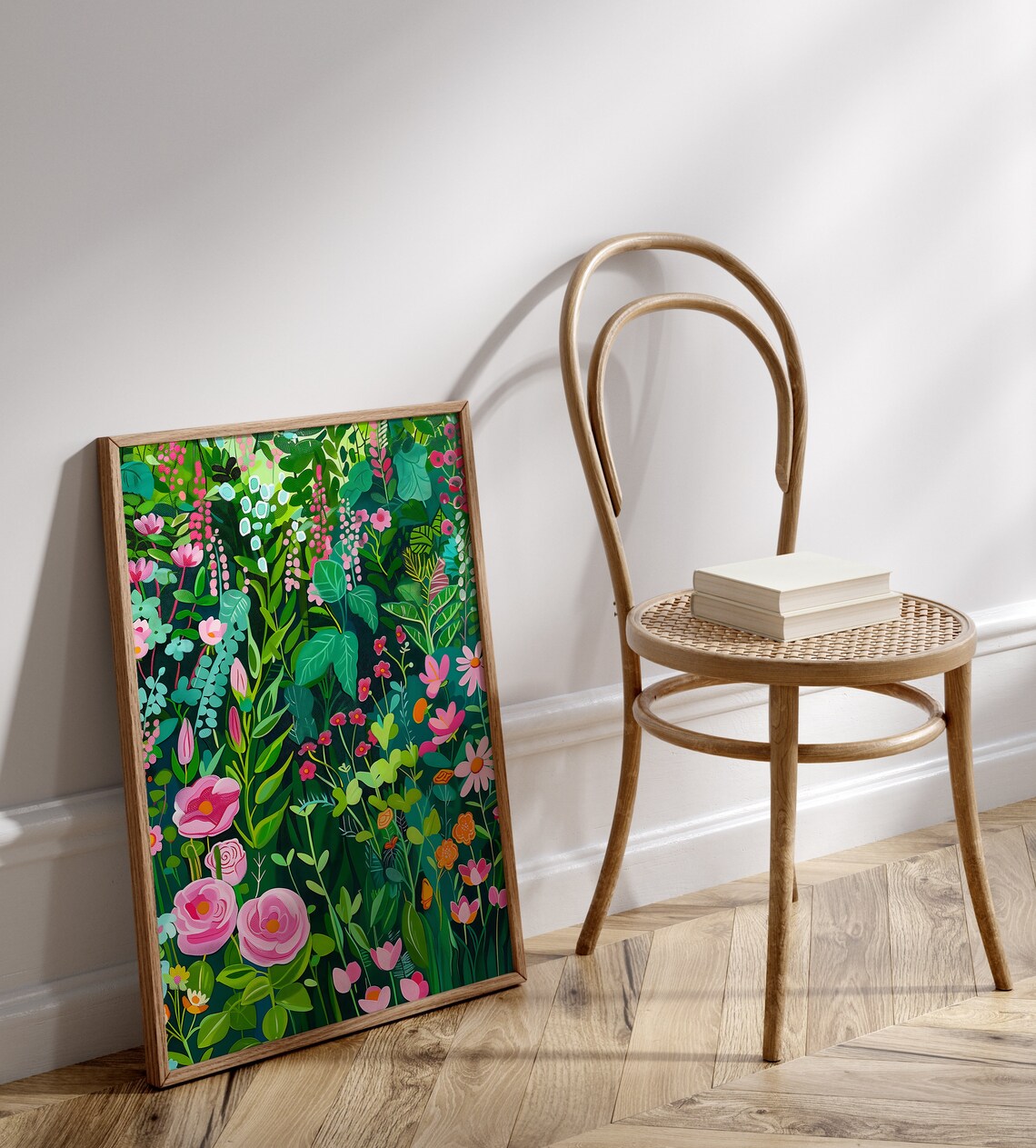 Lush Pink Floral Garden Painting With Dark Green Leaves Poster - Image 2