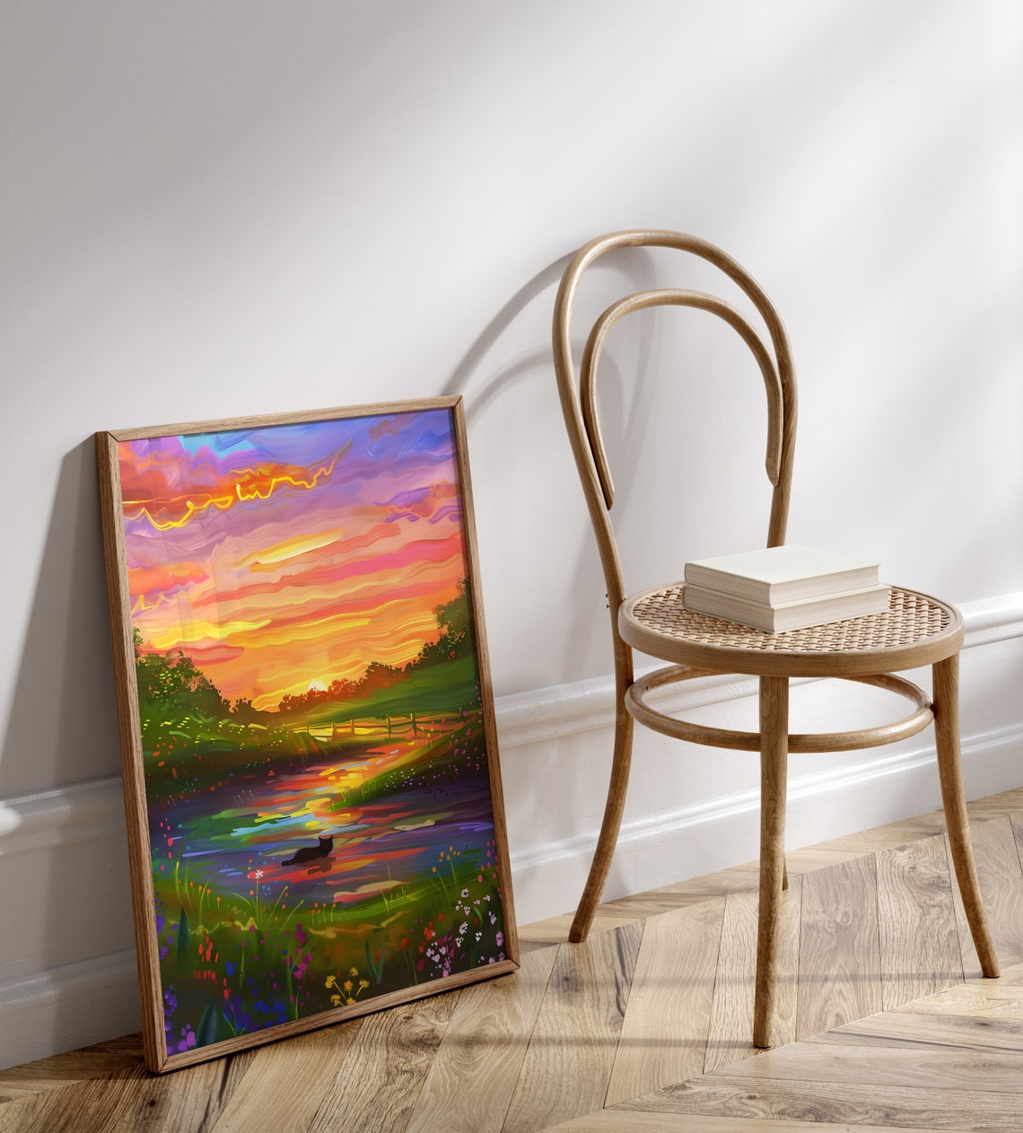 Vibrant Sunset Over A Winding Country River Pastel Sky Print - Image 2
