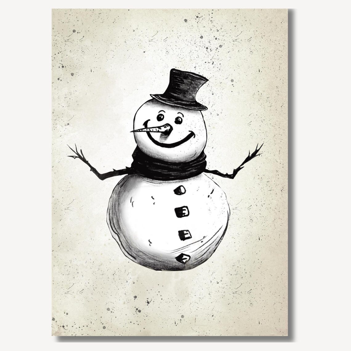 Smiling Snowman With Tall Black Top Hat and Scarf Vintage Poster - Image 2