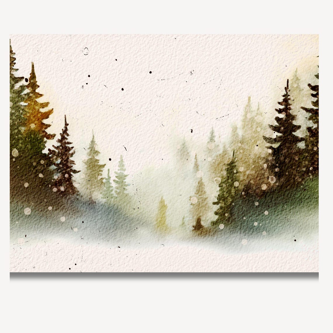 Snowfall In Evergreen Pine Forest Misty Winter Watercolor Poster - Image 2