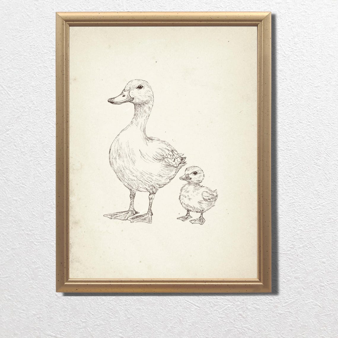 Mother Duck And Fluffy Duckling Pencil Sketch Nursery Poster - Image 3