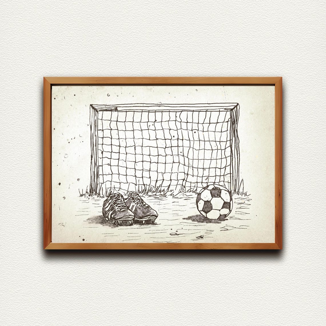 Soccer Goalpost Cleats and Ball Vintage Sketch Sports Wall Art - Image 4