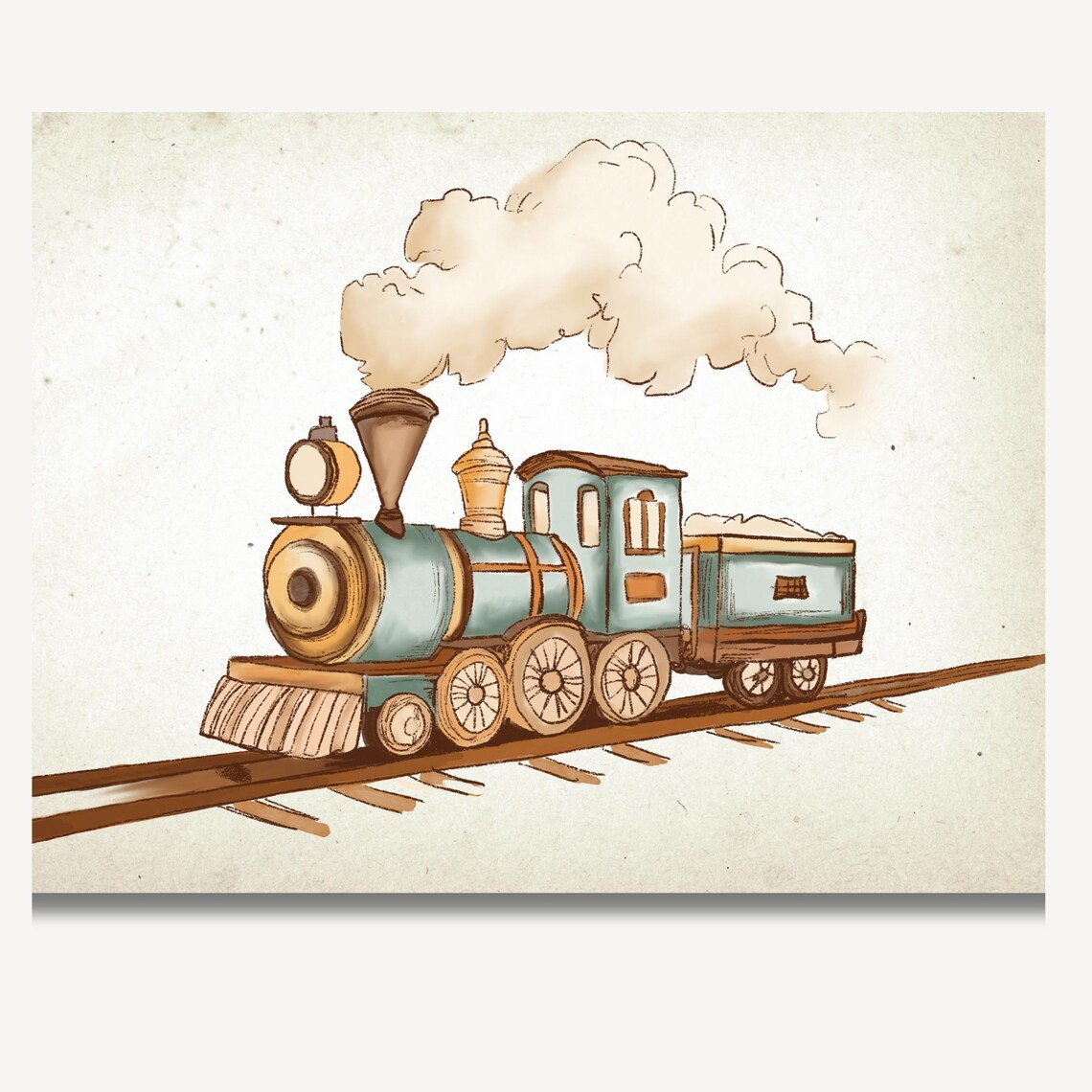 Vintage Train Nursery Art Print, Neutral Sketch - Image 2