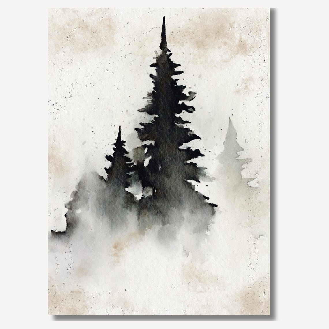 Misty Black Ink Pine Forest Winter Minimalist Watercolor Poster - Image 2