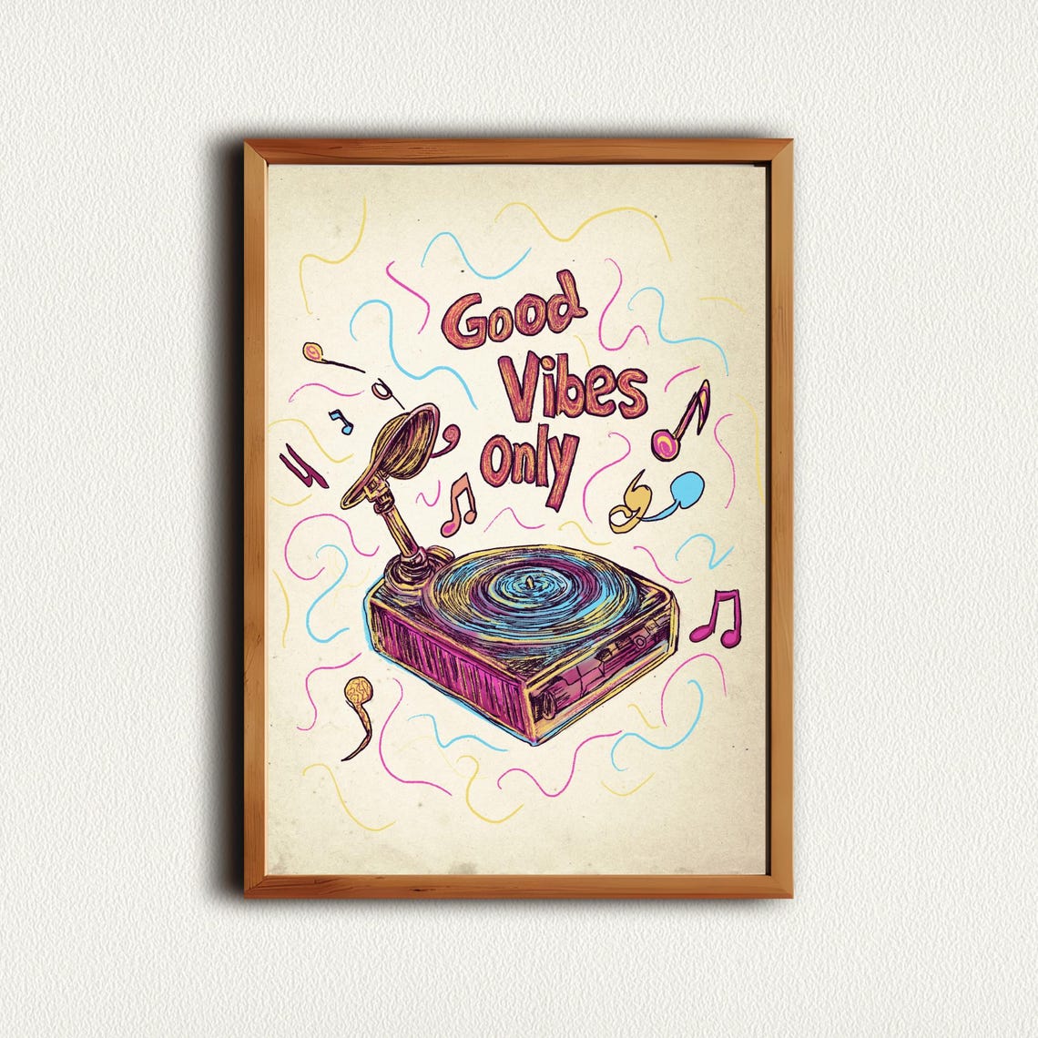 Good Vibes Only Retro Record Player Fun Music Quote Wall Poster - Image 4