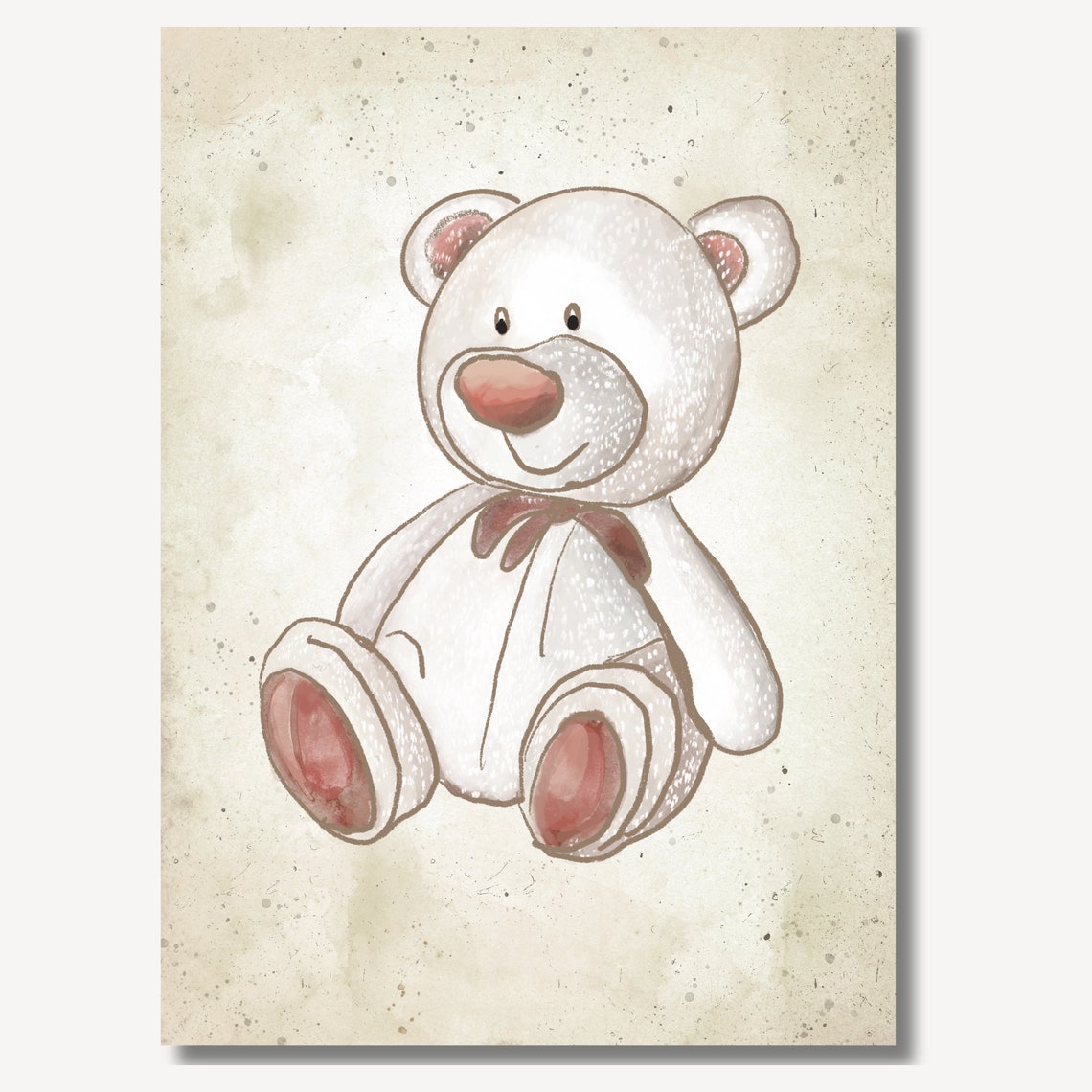 White Teddy Bear With Pink Bow Sketch Cute Nursery Toy Poster - Image 2