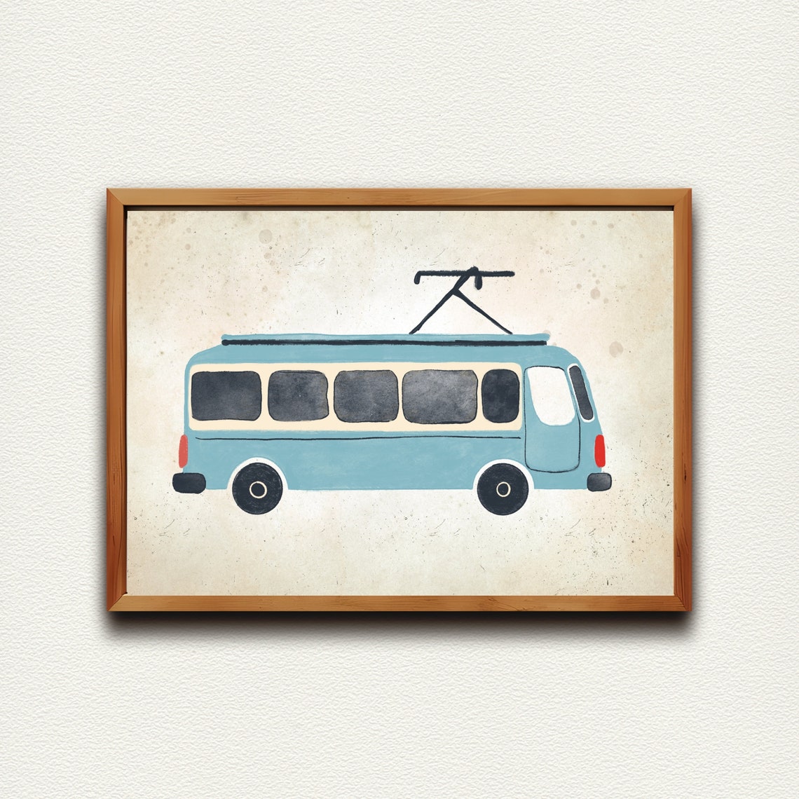 Classic Vintage Blue Trolleybus Nursery Sketch Vehicle Poster - Image 2