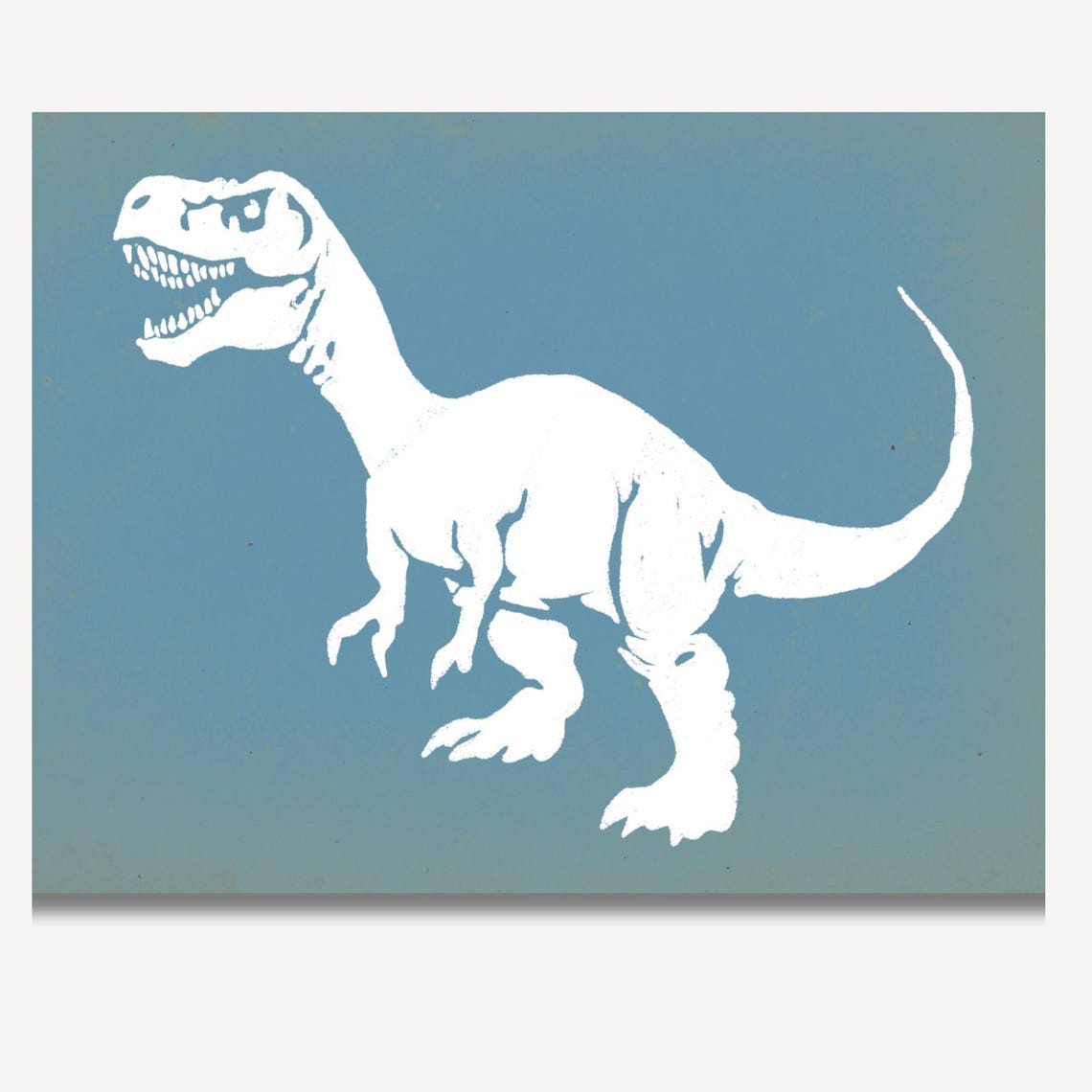 T Rex Dinosaur White Silhouette Blue Nursery Boys Room Art Poster - Image 2