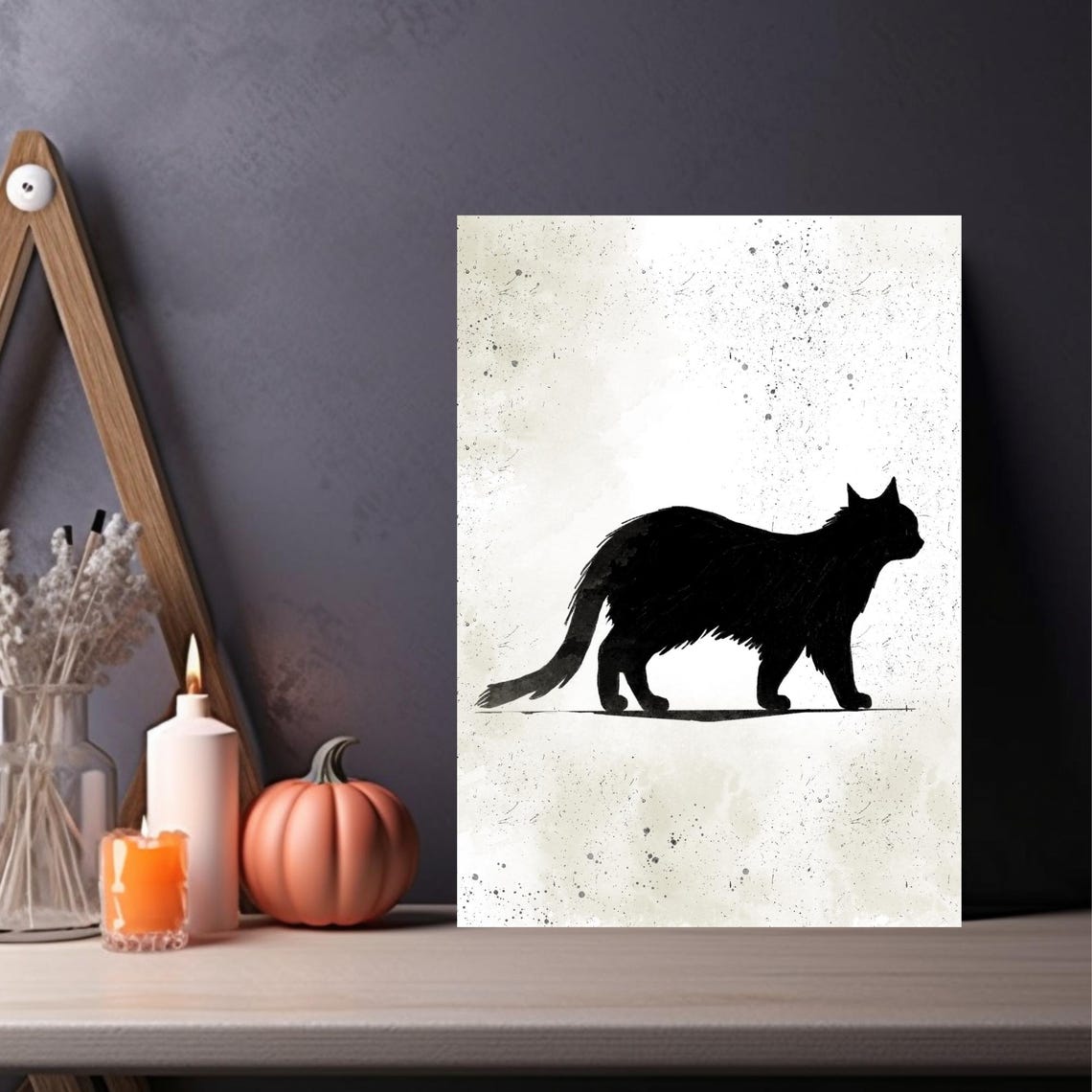 Black Cat Silhouette Walking Gracefully Moody Ink Art Poster - Image 4