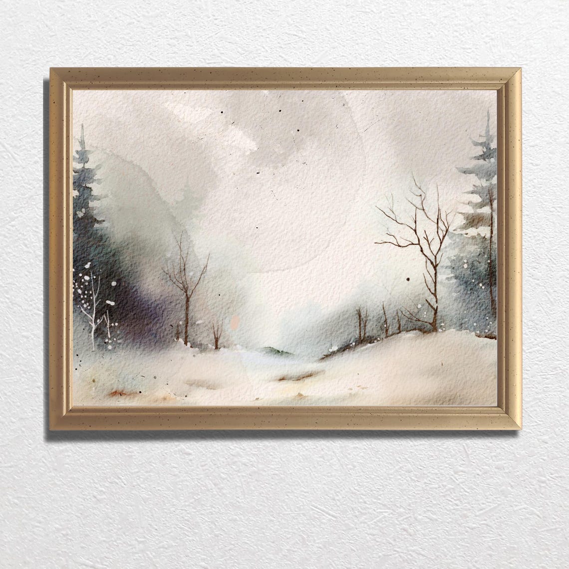 Misty Snowy Winter Forest Evergreens Watercolor Painting Poster - Image 3