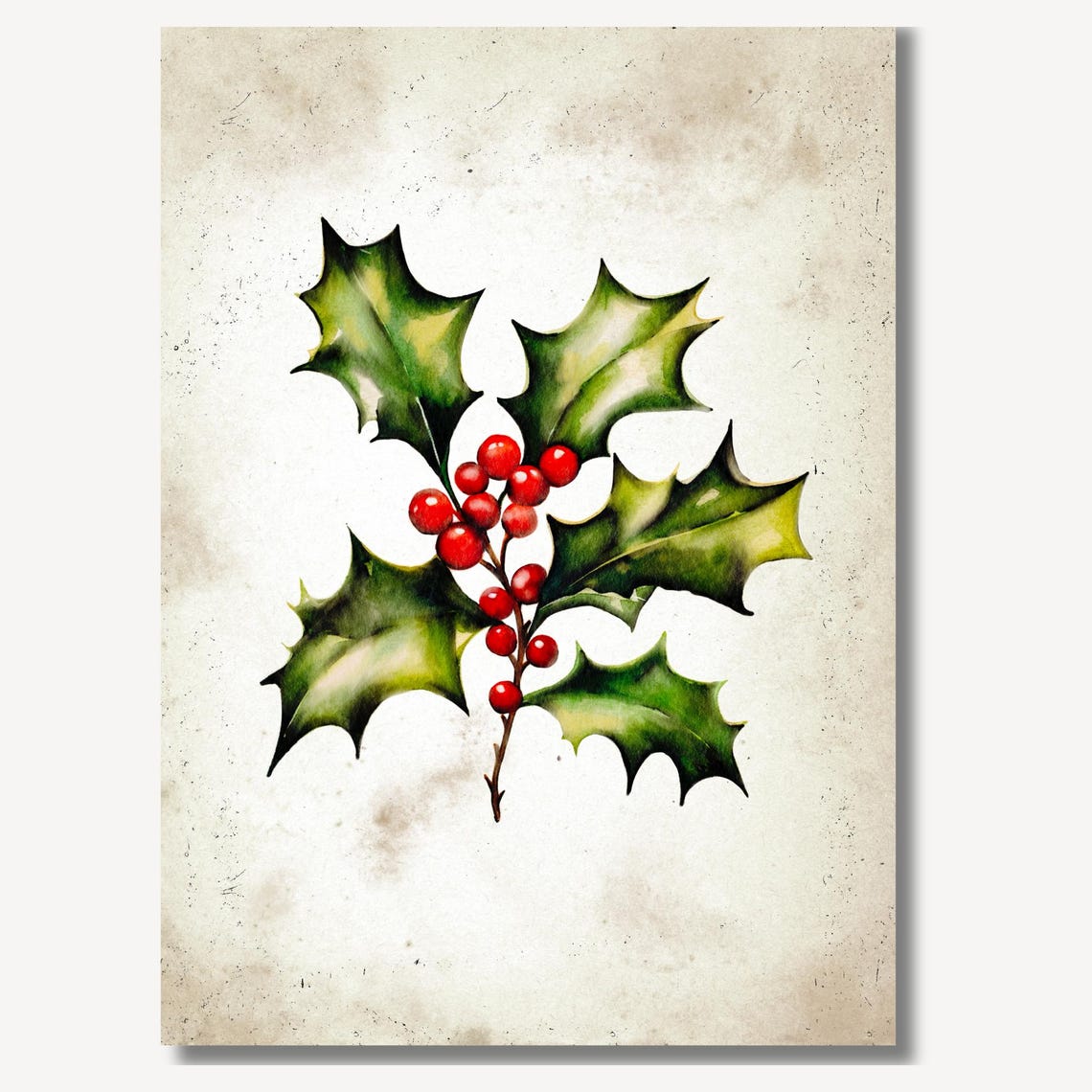 Christmas Holly Sprig With Red Berries Watercolor Holiday Poster - Image 2
