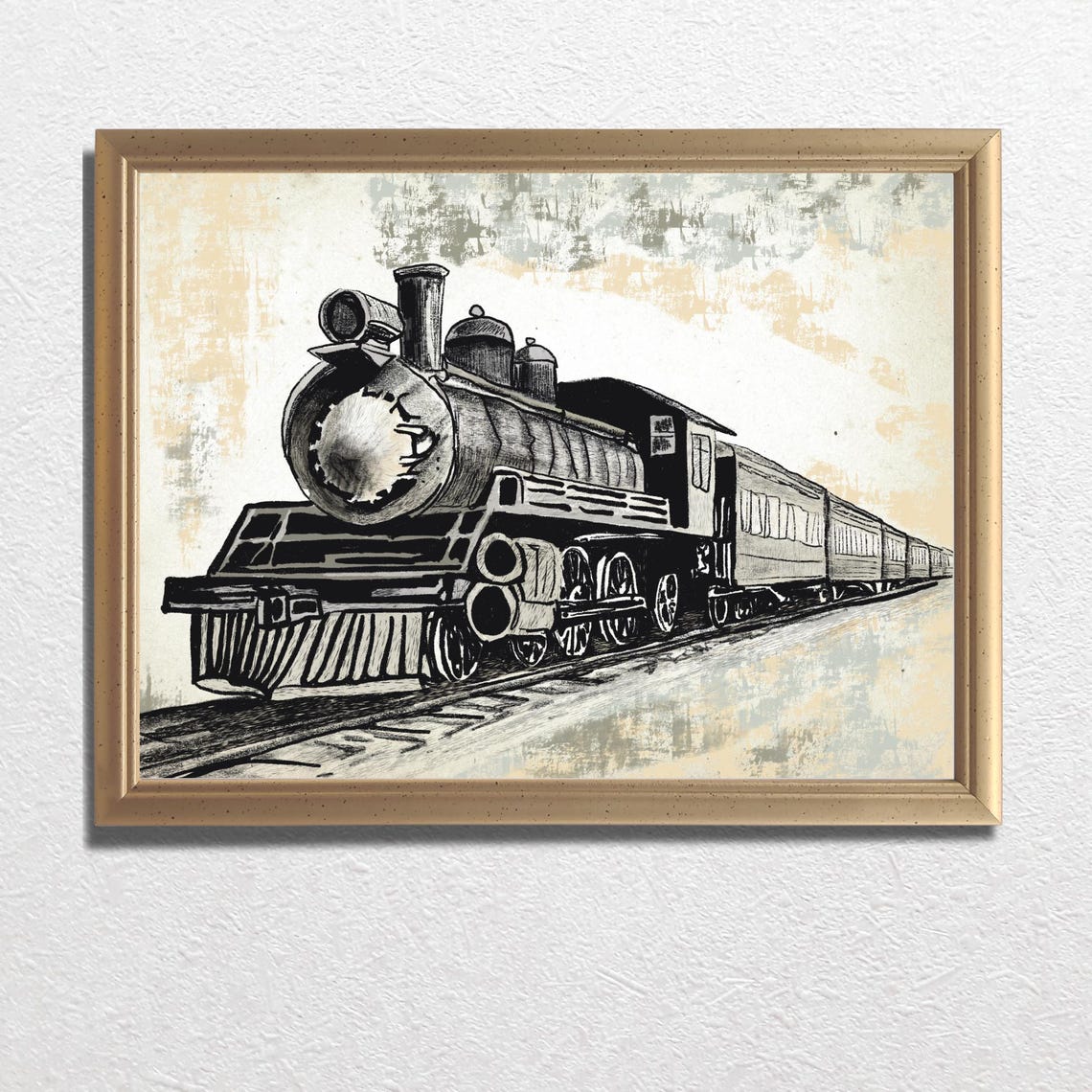 Vintage Steam Locomotive Ink Sketch Antique Train Nursery Poster - Image 4