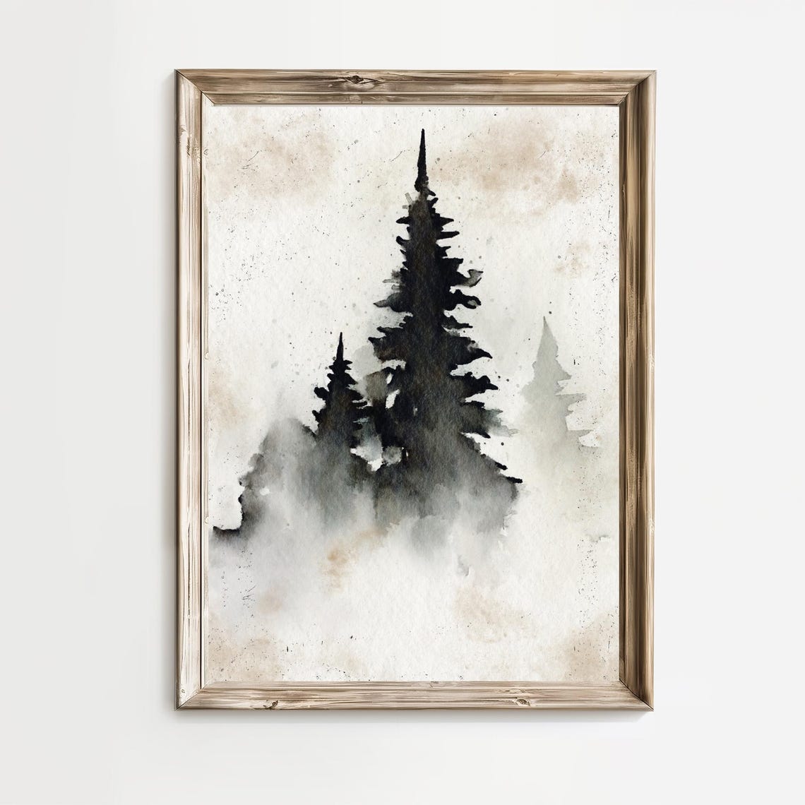 Misty Black Ink Pine Forest Winter Minimalist Watercolor Poster