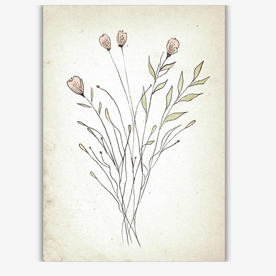 Delicate Pink Flower Buds Minimal Botanical Sketch Art Print - Image 2