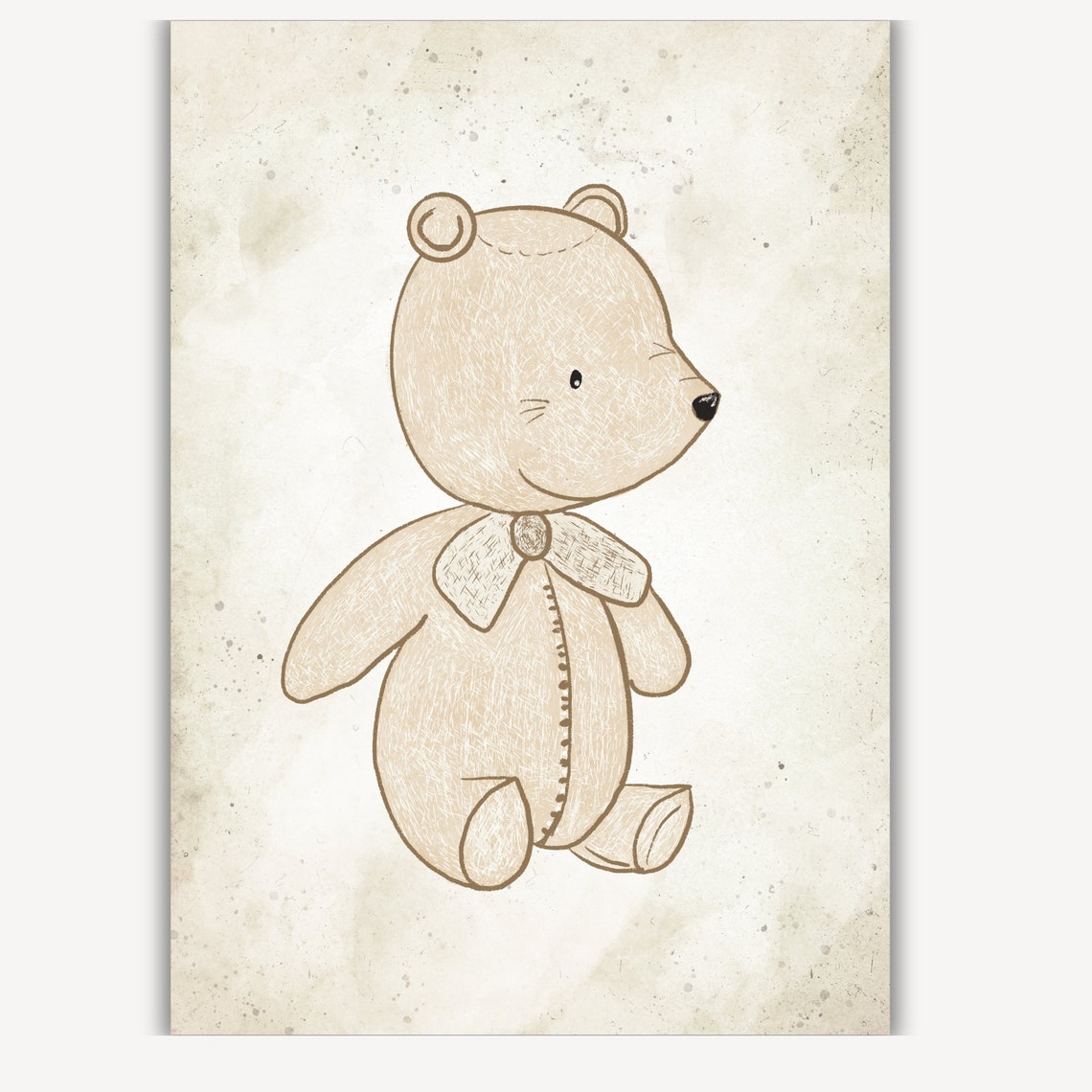 Vintage Teddy Bear With Bow Sketch Nursery Decor Detail Poster - Image 2