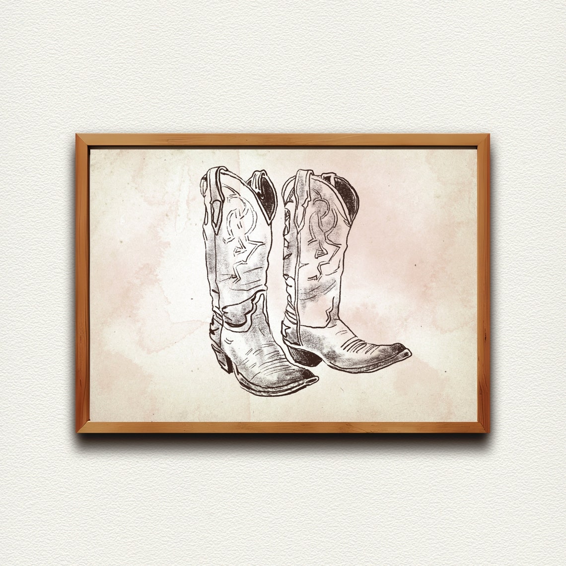 Vintage Cowboy Boots Sepia Sketch Rustic Western Nursery Wall Art - Image 3