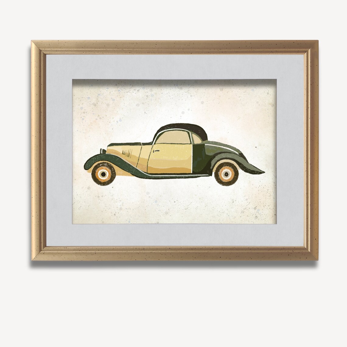 Classic Vintage Sports Car Green Cream Nursery Sketch Poster - Image 4