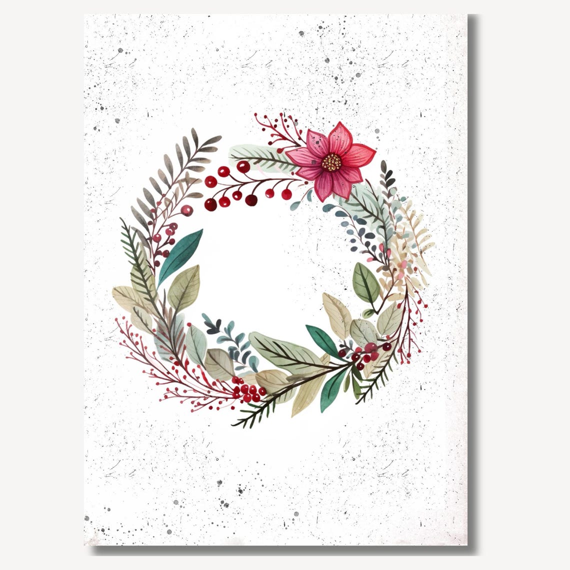 Red Berries Floral Wreath With a Pink Bloom Watercolor Poster - Image 2