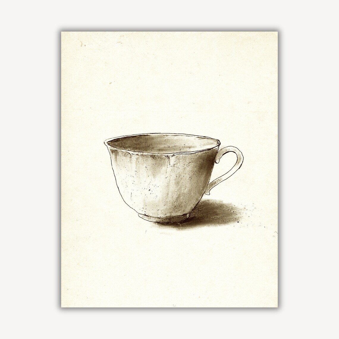Vintage Sepia Teacup Ink Sketch Rustic Farmhouse Kitchen Wall Art - Image 4