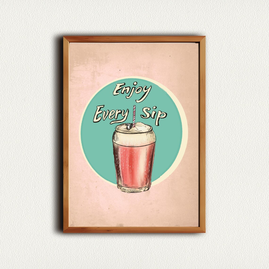 Cute Enjoy Every Sip Soda Fountain Drink Retro Pink Diner Poster - Image 4