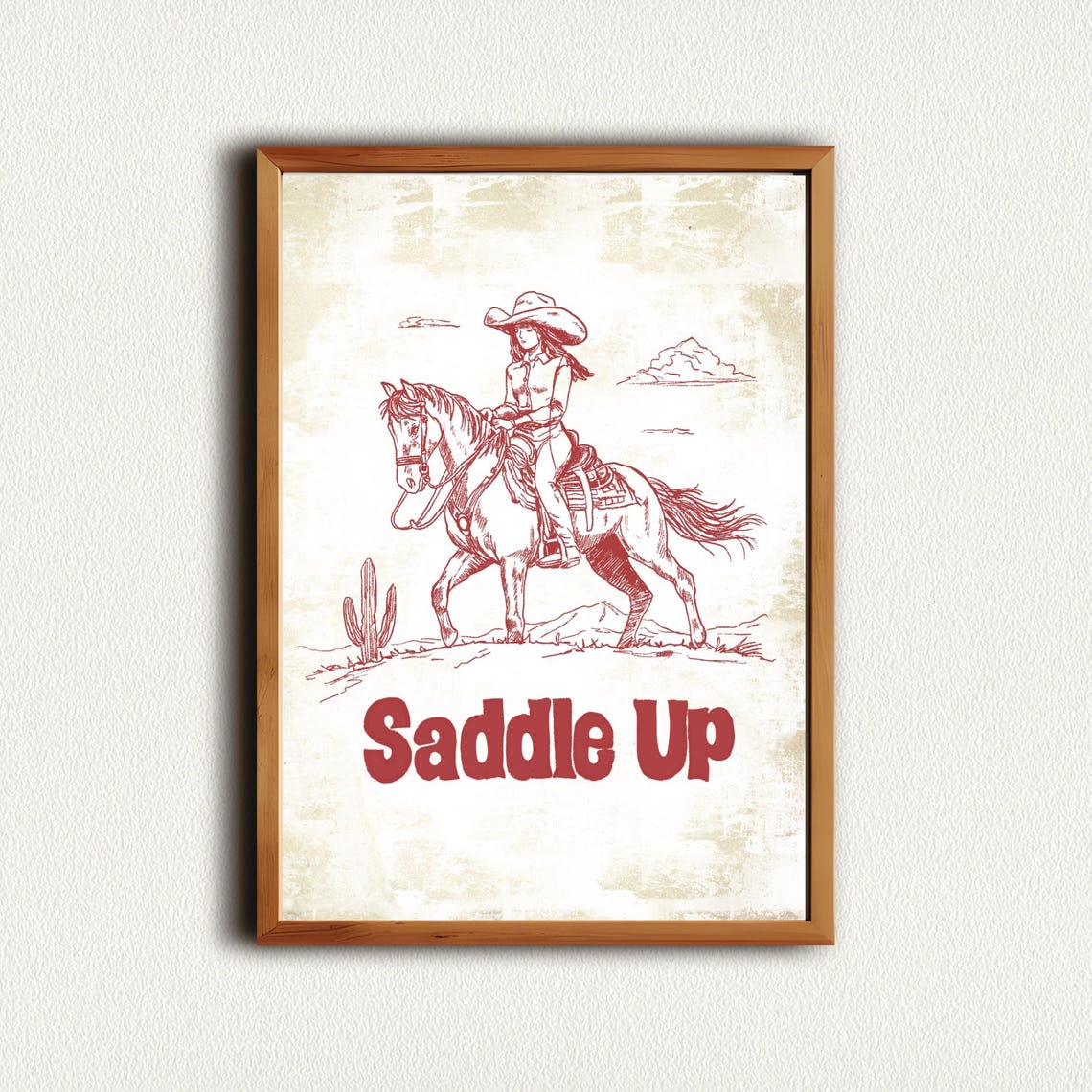 Saddle Up Cowgirl Horseback Desert Western Vintage Sketch Poster - Image 3