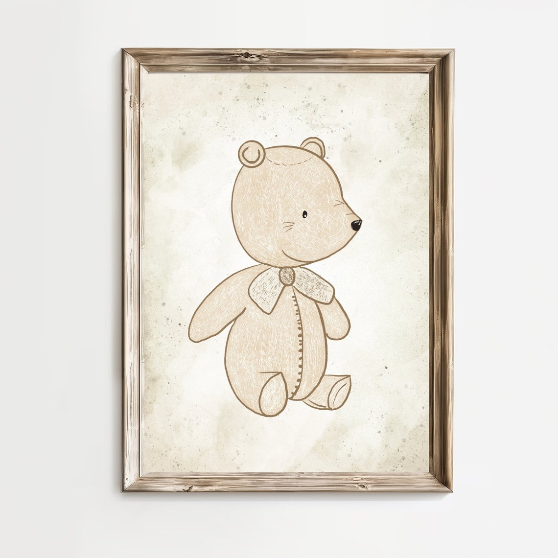 Vintage Teddy Bear With Bow Sketch Nursery Decor Detail Poster