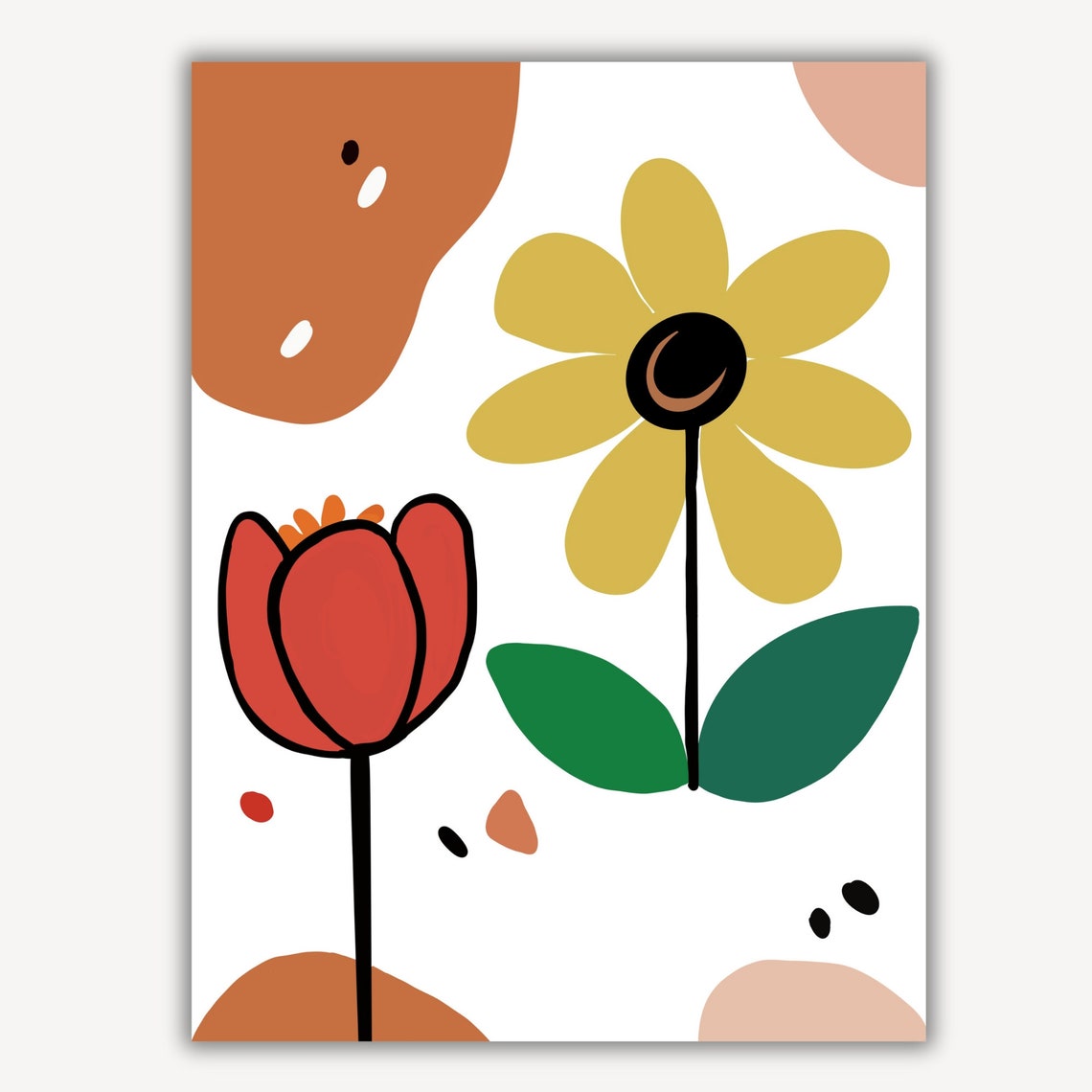 Abstract Red Tulip and Yellow Daisy Modern Floral Home Decor Print - Image 4