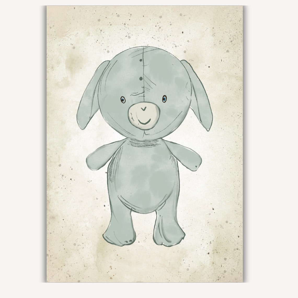 Grey Stuffed Bunny Rabbit Sketch Cuddly Nursery Room Art Poster - Image 3