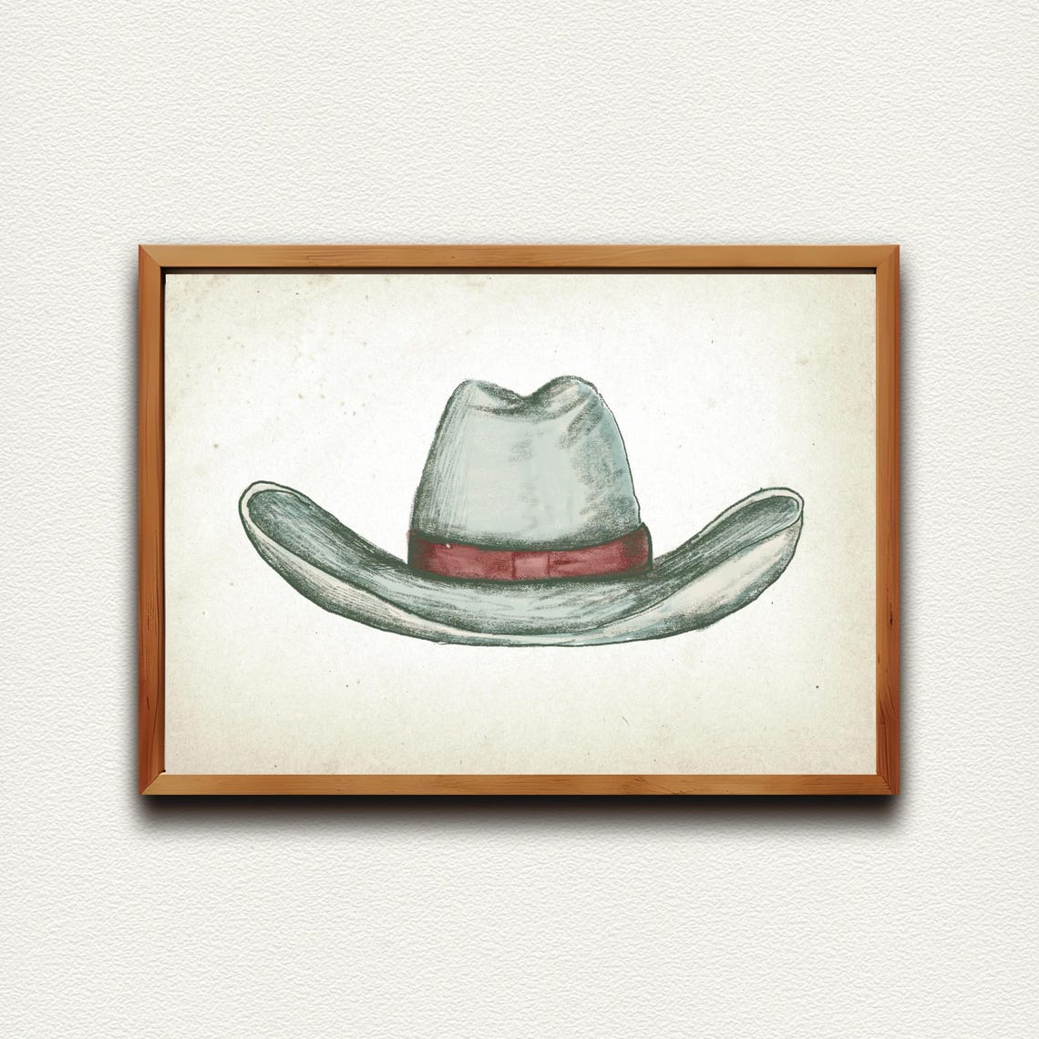Teal Cowboy Hat With Red Band Sketch Rustic Western Wall Art - Image 4