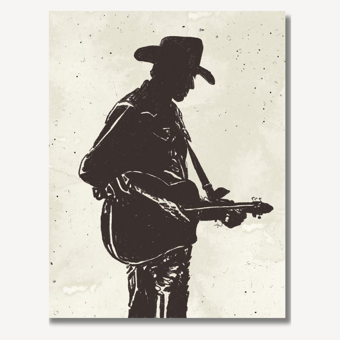 Cowboy Silhouette Playing Guitar in Vintage Western Art Poster - Image 3
