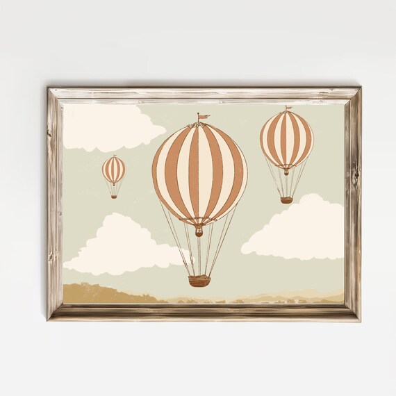 Vintage Hot Air Balloon Sepia Sketch Nursery Baby Room Poster