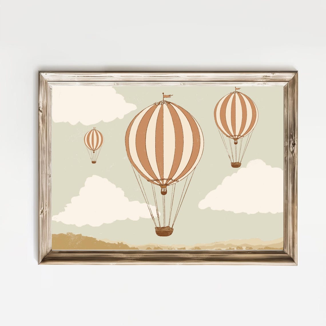 Vintage Hot Air Balloon Sepia Sketch Nursery Baby Room Poster