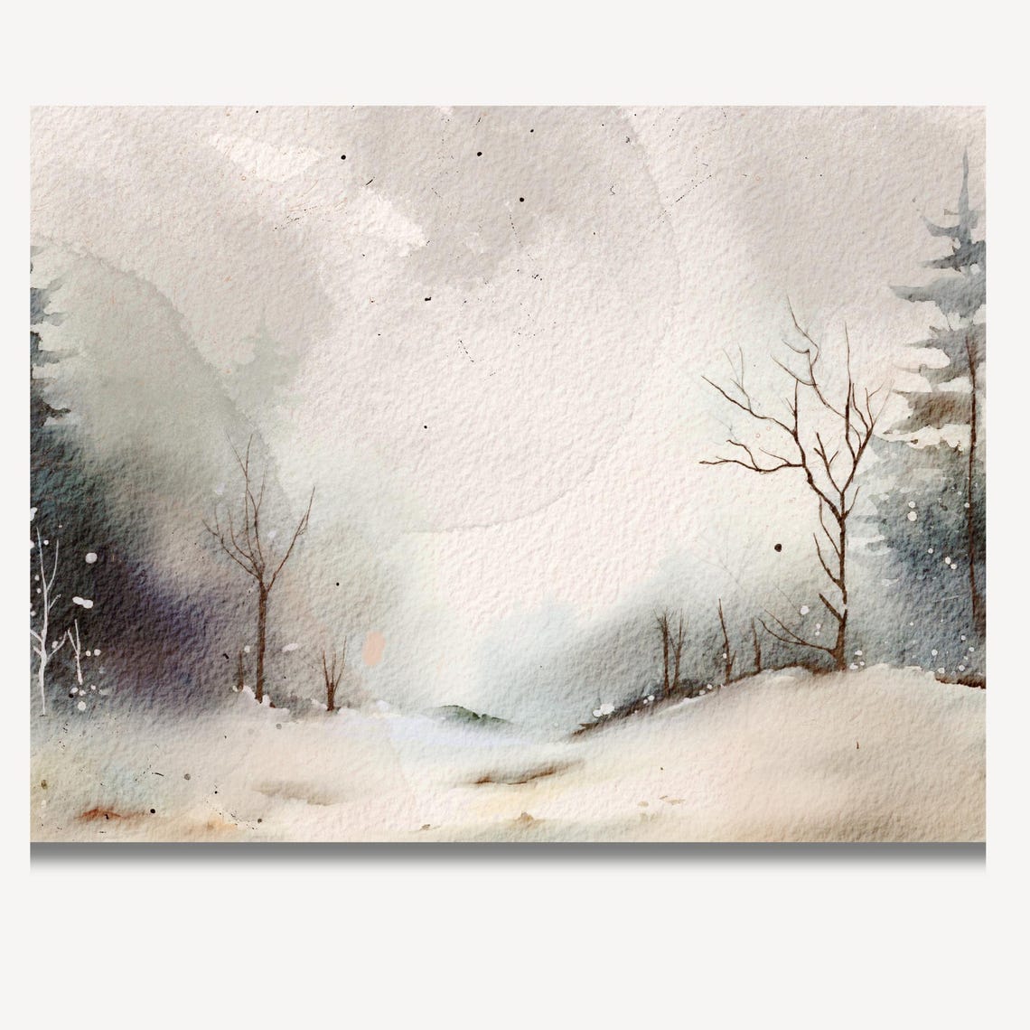 Misty Snowy Winter Forest Evergreens Watercolor Painting Poster - Image 2